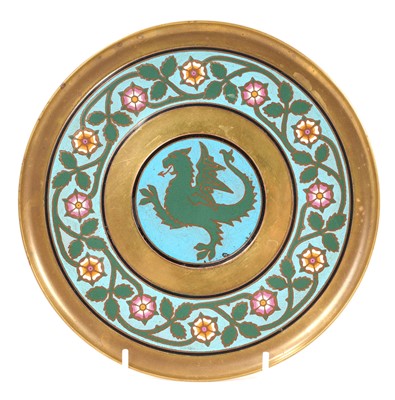 Lot 854 - Unusual Arts and Crafts comport / tazza with enamelled rose border