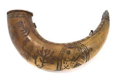 Lot 806 - Rare 19th century Masonic carved powder horn