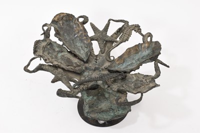 Lot 816 - Contemporary bronze oyster and sea life themed sculptural dish, one seahorse detached, 25cm diameter
