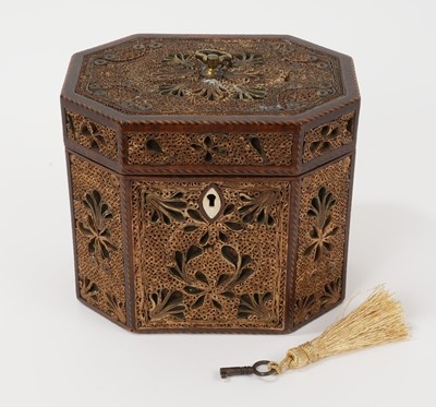 Lot 753 - A George III rolled paperwork tea caddy, with display case