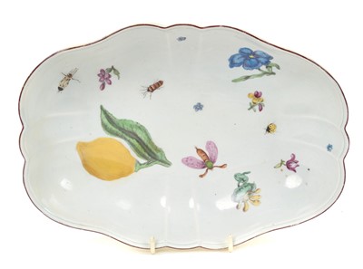 Lot 246 - Chelsea yellow ground lobed oval dish, circa 1754-55