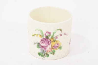 Lot 212 - Mennecy small cylindrical basket moulded jar, circa 1760