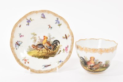 Lot 213 - Meissen teacup and saucer, painted with poultry, circa 1860-80