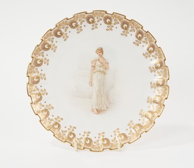 Lot 247 - Copeland China plate, finely painted by Samuel Alcock with a young woman in Roman Dress, circa 1895