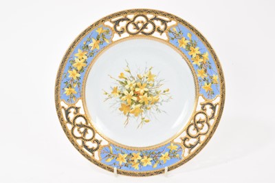 Lot 218 - Copeland plate, finely painted with flowers, within a pierced border, circa 1885