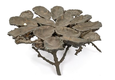 Lot 817 - Contemporary bronze oyster dish sculpture, apparently unsigned, 33cm wide