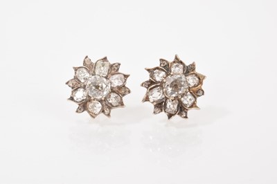 Lot 635 - A pair of Victorian diamond cluster earrings