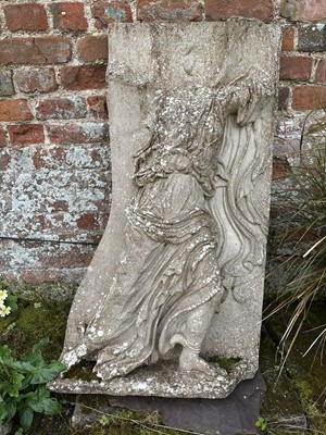 Lot 1496 - A cleverly portrayed panel depicting a classical female figure, moulded in fibreglass, 95cm x 59cm