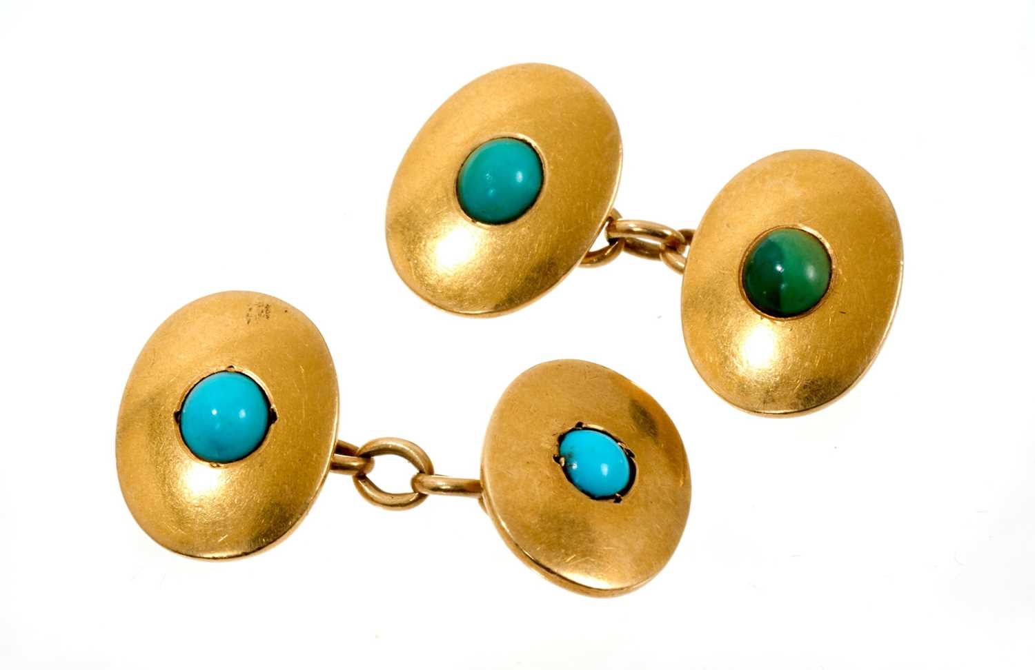 Lot 510 - Pair of Victorian 18ct gold turquoise cufflinks