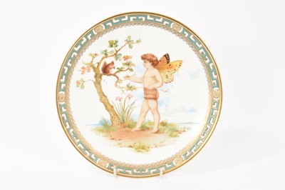 Lot 249 - Minton plate, painted by Coleman with a putto coaxing a squirrel from a tree, signed, impressed, printed and painted marks