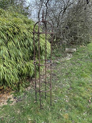 Lot 1499 - Victorian style metal garden frame of open-work obelisk form, 175cm high