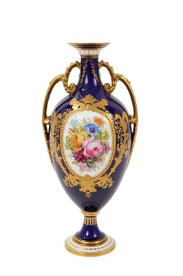 Lot 297 - Royal Crown Derby ovoid vase, painted by Harris, within a raised paste gilded cartouche, signed
