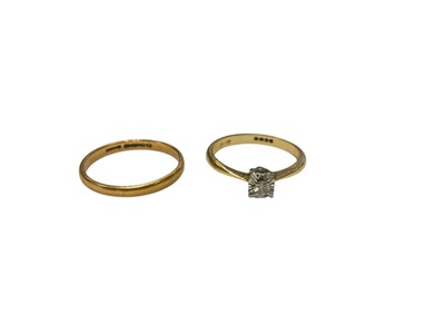 Lot 129 - 22ct gold wedding ring and 18ct gold diamond single stone ring (2)