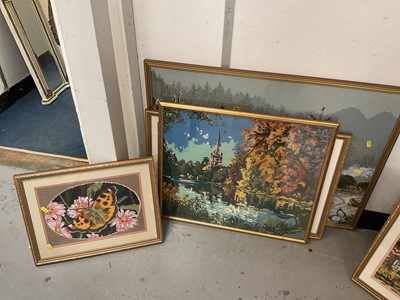 Lot 552 - Group of modern tapestry pictures in glazed frames
