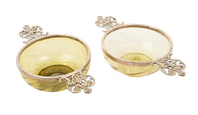 Lot 411 - Pair of Victorian silver mounted green glass bon-bon dishes