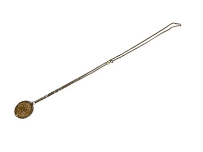 Lot 65 - George V gold half sovereign in gold pendant mount on gold chain