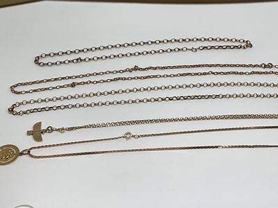 Lot 56 - Five 9ct gold chains and two pendants