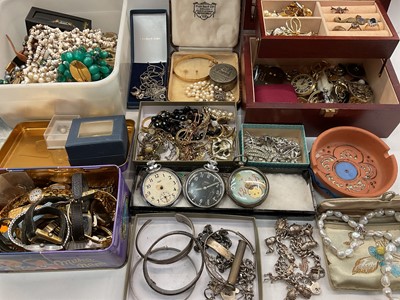 Lot 1117 - Collection of vintage costume jewellery to include a silver charm bracelet, silver bangles, silver identity bracelet, wristwatches etc