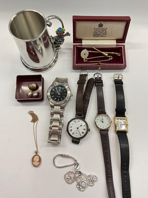 Lot 1008 - Early 20th century silver cased wristwatch, 9ct gold mounted cameo pendant on 9ct gold chain, other jewellery and watches