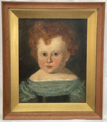 Lot 250 - Early Victorian English School oil on board - portrait of a child, initialled L.K. And dated 1837, 31cm x 25cm, in glazed frame