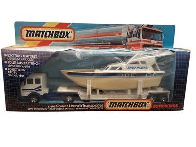 Lot 1746 - Matchbox Superkings Tanker Truck No.K-103 & Power Lauch Transporter No. K-107, both with trilingual window boxes (2)