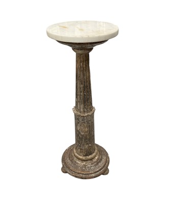 Lot 1541 - 19th century silvered gesso pedestal, with circular marble top
