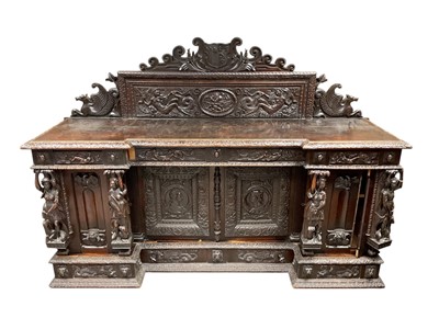 Lot 1370 - 19th century carved oak pedestal sideboard