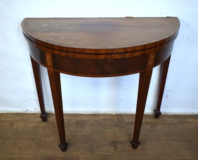 Lot 1371 - George III mahogany and parquetry inlaid demi-lune card table