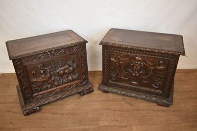 Lot 1374 - Two similar 19th century carved oak coffers