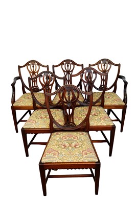 Lot 1453 - Set of six 19th century mahogany Hepplewhite style dining chairs