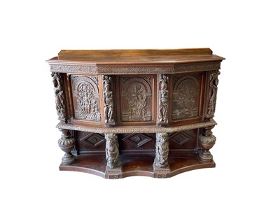Lot 1378 - Heavily carved oak court cupboard, incorporating early elements