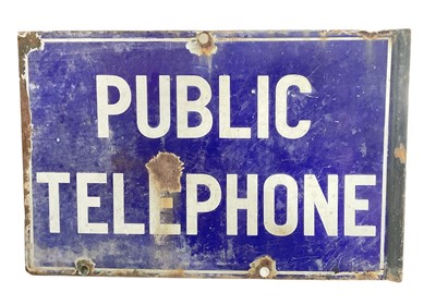 Lot 13 - Vintage enamel 'Telephone' doubled sided hanging sign, 47.5cm x 30.5cm