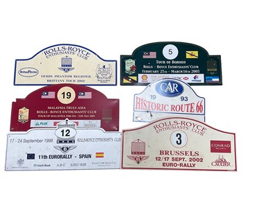 Lot 14 - Collection of Rolls-Royce Enthusiast Club commemorative rally plaques, together with a box containing bound volumes of Rolls - Royce club magazines (2 boxes).
