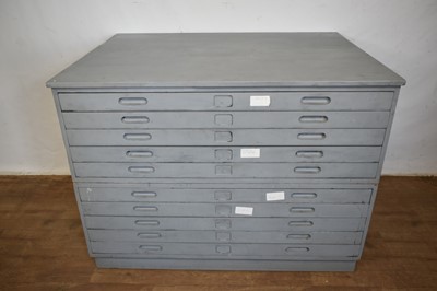 Lot 1401 - Painted pine plan chest, with eleven drawers, in two parts, 119cm wide x 89cm deep x 91cm high