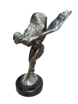 Lot 36 - Impressive Rolls-Royce Spirit of Ecstasy silver-plated bronze showroom display mascot, mounted on a circular base, approximately 55cm in overall height.