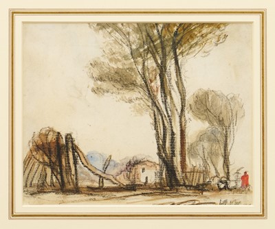Lot 1322 - Thomas Churchyard (1798-1865) charcoal and watercolour - The House Beyond the Trees, in glazed gilt frame, 16.5cm x 20.5cm Provenance: Chris Beetles Ltd., London, 8th October 2008