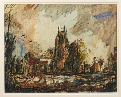 Lot 1081 - *Rowland Suddaby (1912-1972) ink, watercolour and charcoal - Stoke By Nayland Church, signed, 42cm x 54cm, in glazed frame Provenance: the artist's estate