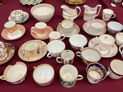 Lot 747 - Group of mostly 18th and 19th century English porcelain teawares, including Worcester, Derby, some Regency, etc (qty)