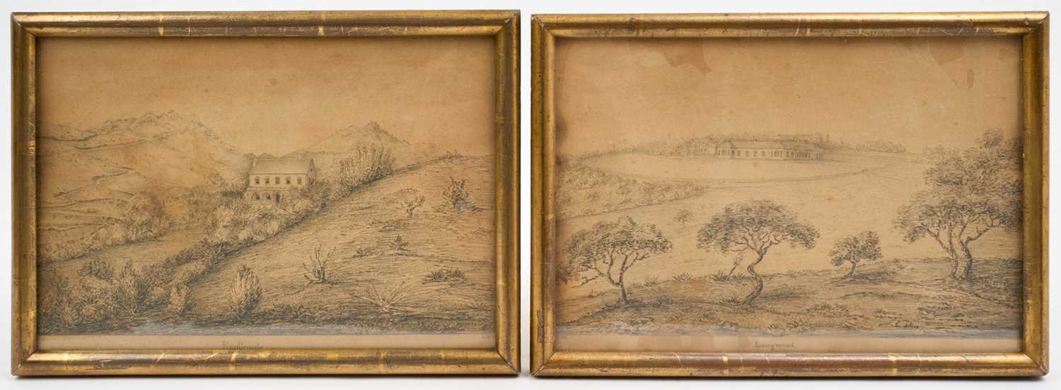 Lot 76 - Rare Early 19th century framed pencil drawing of Longwood House on St Helena titled in margin 'Longwood' and inscibed on reverse of frame ' Longwood, Napoleon's home from December 10th, 1815 unt...