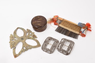 Lot 876 - Works of art including Georgian paste buckles, other items