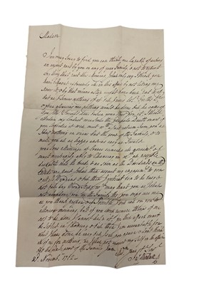 Lot 78 - Mrs Mary Wynyard, wife of Colonel John Wynyard, 17th Regiment of Foot, a fascinating group of Mid to late 18th century correspondence including a rare 1760 Lottery ticket, and a handwritten not...