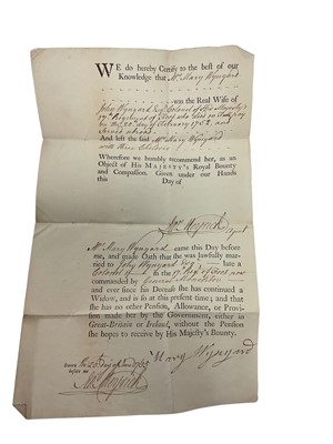 Lot 78 - Mrs Mary Wynyard, wife of Colonel John Wynyard, 17th Regiment of Foot, a fascinating group of Mid to late 18th century correspondence including a rare 1760 Lottery ticket, and a handwritten not...