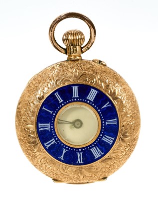 Lot 712 - Late 19th century 18ct gold half hunter fob watch