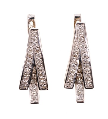 Lot 603 - Pair of Art Deco style diamond earrings with brilliant cut diamonds in 14ct white gold setting