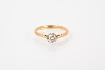 Lot 604 - Diamond single stone ring with a brilliant cut diamond estimated to weigh approximately 0.40cts, in platinum claw setting on 18ct gold shank
