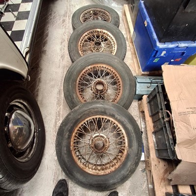 Lot 53 - Set of four wire wheels and tyres (to suit an MGA)