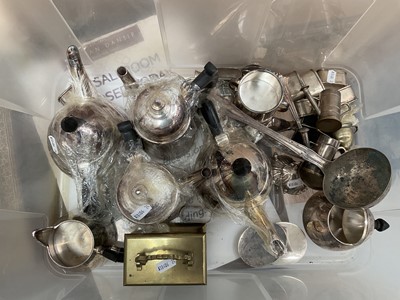Lot 687 - Group of silver plated items including novelty salt and pepper set, chocolate pots, other items