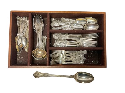 Lot 402 - Extensive service of Queens pattern double struck flatware, 57 pieces, with cutlery tray