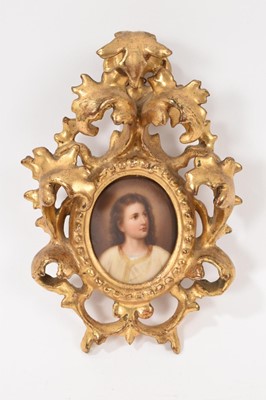 Lot 890 - 19th century KPM miniature portrait on porcelain of a young woman, in ornate gilt frame
