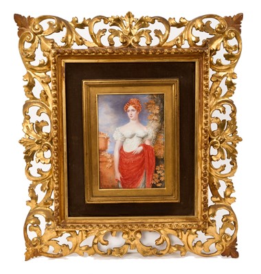 Lot 891 - William Douglas (1780-1832) large miniature portrait on ivory of a lady named verso as Mrs Dalrymple